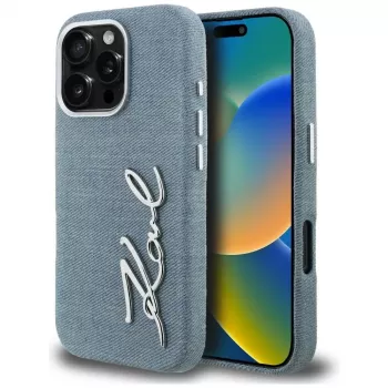 KARL LAGERFELD FW Jeans Signature Logo pouzdro pro iPhone 16 Pro Max, modré