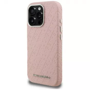 Pouzdro MagSafe Karl Lagerfeld FW Stamped Karl pro iPhone 16 Pro Max, růžové