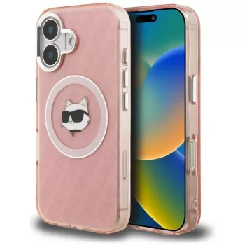 Karl Lagerfeld IML Choupette Head Logo MagSafe pouzdro pro Apple iPhone 16, růžové