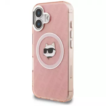 Karl Lagerfeld IML Choupette Head Logo MagSafe pouzdro pro Apple iPhone 16, růžové