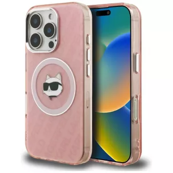 Karl Lagerfeld IML Choupette Head Logo MagSafe pouzdro pro Apple iPhone 16 Pro Max, růžové