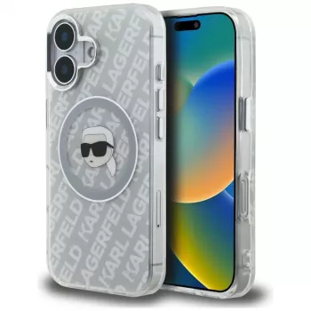 Pouzdro MagSafe Karl Lagerfeld IML Karl Head Logo pro iPhone 16, šedé