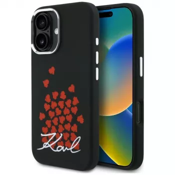 KARL LAGERFELD Silicone Heart SignLogo MagSafe pouzdro pro Apple iPhone 16 - černé