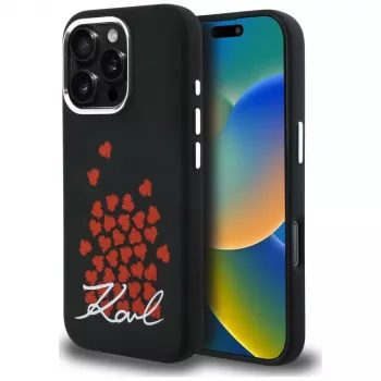 Karl Lagerfeld Silicone Heart SignLogo MagSafe pouzdro pro iPhone 16 Pro Max černé