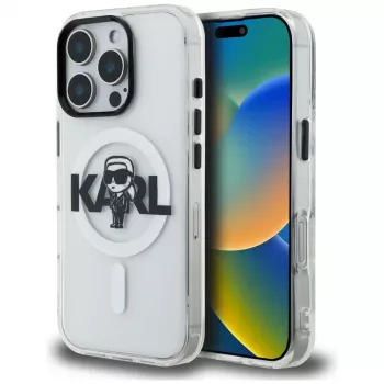 Pouzdro MagSafe Karl Lagerfeld IML Karl Sketch Logo pro iPhone 16 Pro Max, průhledné