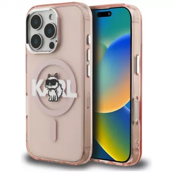 Karl Lagerfeld IML Choupette Sketch Logo MagSafe pouzdro pro iPhone 16 Pro Max, růžové