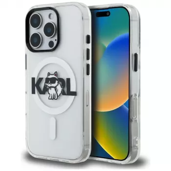 Karl Lagerfeld IML Choupette Sketch Logo MagSafe pouzdro pro iPhone 16 Pro, transparentní