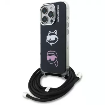 KARL LAGERFELD IML Crossbody pouzdro s hlavou Karl & Choupette pro Apple iPhone 16 Pro Max, černé