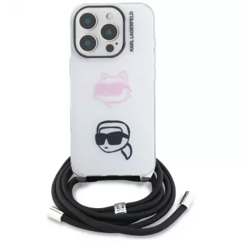 KARL LAGERFELD IML Crossbody pouzdro pro iPhone 16 Pro Max, bílé, design Karl & Choupette Head
