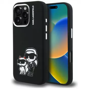 KARL LAGERFELD silikonové Karl & Choupette Sketch MagSafe pouzdro pro Apple iPhone 16 Pro, černé