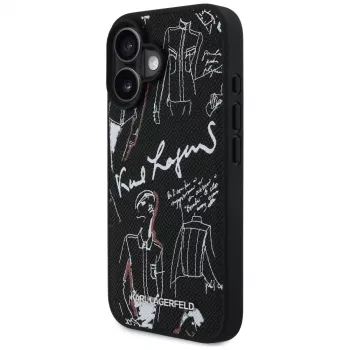 KARL LAGERFELD MagSafe pouzdro s vroubkovaným vzorem & logem pro iPhone 16, černé