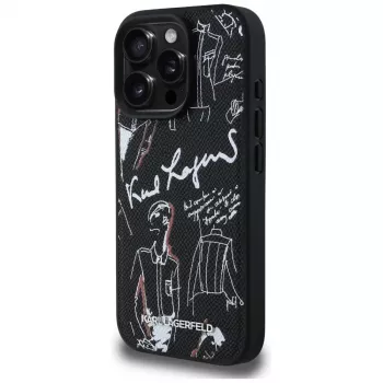 KARL LAGERFELD MagSafe pouzdro s vroubkovaným vzorem & logem pro iPhone 16 Pro, černé