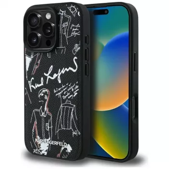 KARL LAGERFELD MagSafe pouzdro s vroubkovaným vzorem & logem pro iPhone 16 Pro Max, černé