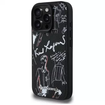 KARL LAGERFELD MagSafe pouzdro s vroubkovaným vzorem & logem pro iPhone 16 Pro Max, černé