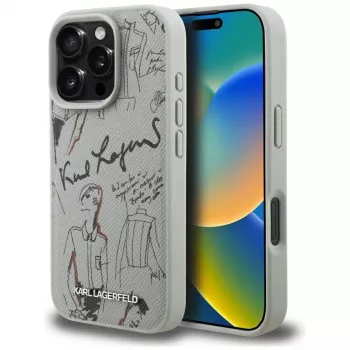 Karl Lagerfeld MagSafe pouzdro s vroubkovaným vzorem & logem pro Apple iPhone 16 Pro, šedé