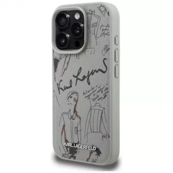 Karl Lagerfeld MagSafe pouzdro s vroubkovaným vzorem & logem pro Apple iPhone 16 Pro, šedé