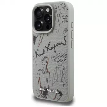 KARL LAGERFELD MagSafe pouzdro s vroubkovaným vzorem & logem pro Apple iPhone 16 Pro Max - šedé