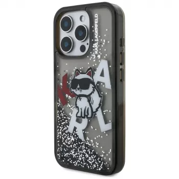KARL LAGERFELD Liquid Glitter Choupette Logo pouzdro pro Apple iPhone 16 Pro Max - černé