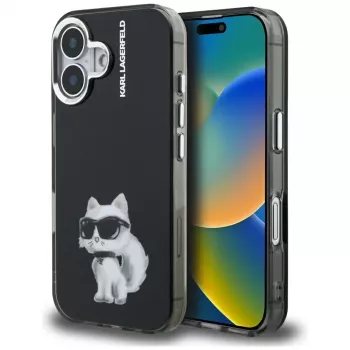 Karl Lagerfeld IML Aquarelle Choupette & Logo pouzdro pro iPhone 16, černé