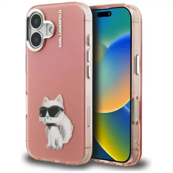 Karl Lagerfeld IML Aquarelle Choupette & Logo pouzdro na telefon pro iPhone 16, růžové