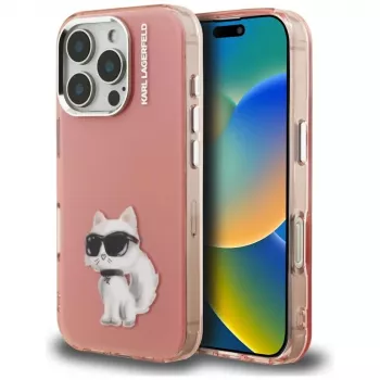 Karl Lagerfeld IML Aquarelle Choupette & Logo pouzdro pro Apple iPhone 16 Pro, růžové