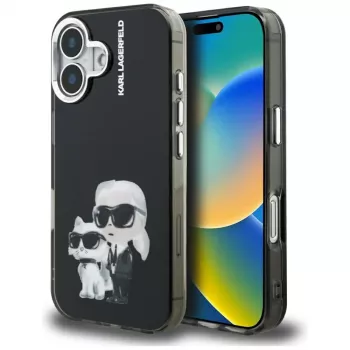 KARL LAGERFELD IML Aquarelle Karl & Choupette & Logo zadní kryt pro Apple iPhone 16, černý