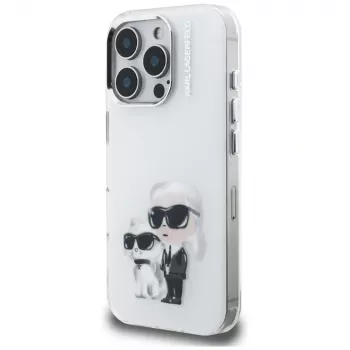 Pouzdro Karl Lagerfeld IML Aquarelle Karl & Choupette & Logo pro iPhone 16 Pro Max, bílé