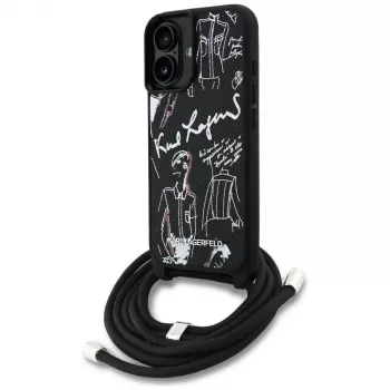 Karl Lagerfeld Crossbody GrainedPattern & Logo pouzdro pro iPhone 16, černé