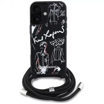 Karl Lagerfeld Crossbody GrainedPattern & Logo pouzdro pro iPhone 16, černé