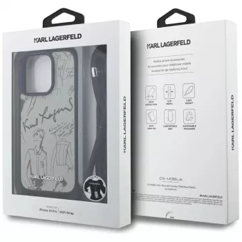Karl Lagerfeld Crossbody GrainedPattern & Logo pouzdro pro iPhone 16 Pro, šedé