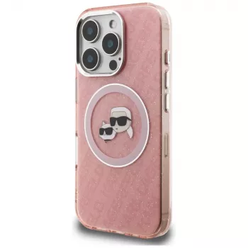 KARL LAGERFELD IML Glitter Karl & Choupette Heads Logo MagSafe pouzdro pro iPhone 16 Pro Max, růžové