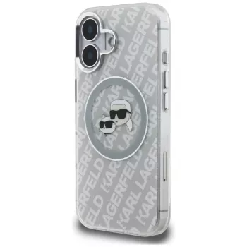 KARL LAGERFELD IML Glitter Karl & Choupette Heads Logo MagSafe pouzdro pro iPhone 16, šedé