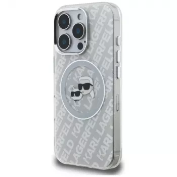 KARL LAGERFELD IML Glitter Karl & Choupette Heads Logo MagSafe pouzdro pro iPhone 16 Pro, šedé