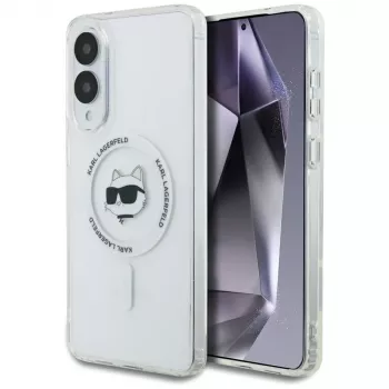 Karl Lagerfeld Button Choupette Head Printed Logo MagSafe pouzdro pro Samsung Galaxy S25 Edge, bílé