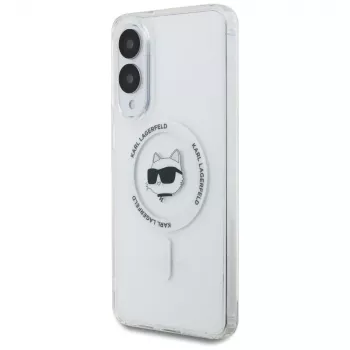 Karl Lagerfeld Button Choupette Head Printed Logo MagSafe pouzdro pro Samsung Galaxy S25 Edge, bílé
