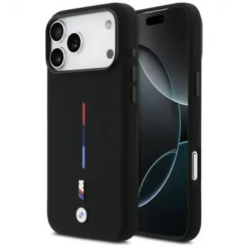 BMW M Silicon Tricolor Line MagSafe Case for Apple iPhone 17 Pro Max, Black