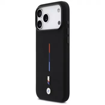 BMW M Silicon Tricolor Line MagSafe Case for Apple iPhone 17 Pro Max, Black