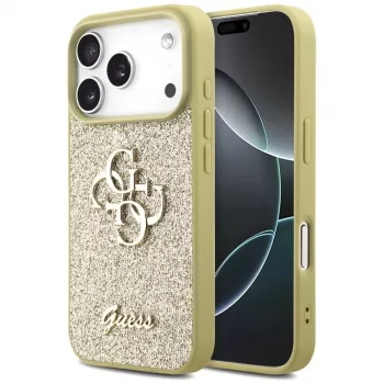 Guess Fixed Glitter Big 4G zadní kryt pro Apple iPhone 17 Pro, zlatý