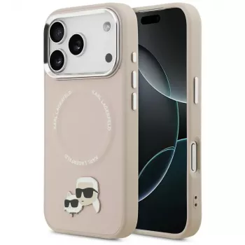 Pouzdro MagSafe Karl Lagerfeld Karl & Choupette Pins pro iPhone 17 Pro, růžové