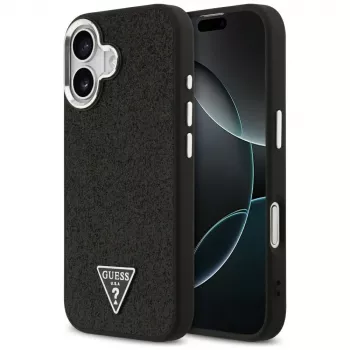 Guess Glitter Triangle Logo MagSafe pouzdro pro iPhone 17, černé