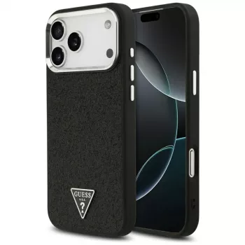 Guess Glitter Triangle Logo MagSafe pouzdro pro iPhone 17 Pro Max, černé