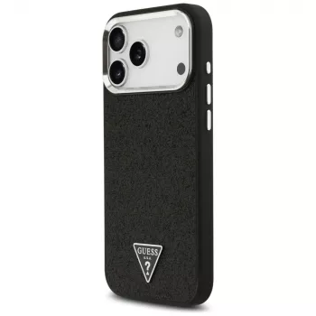 Guess Glitter Triangle Logo MagSafe pouzdro pro iPhone 17 Pro Max, černé
