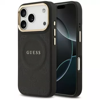 Guess Peony Hot Stamp MagSafe pouzdro pro Apple iPhone 17 Pro, černé