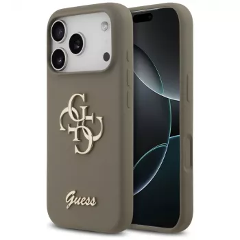 Guess Silicone Big 4G Script pouzdro pro iPhone 17 Pro hnědé