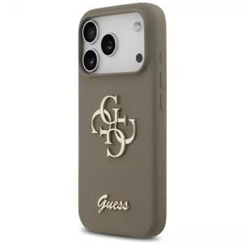 Guess Silicone Big 4G Script pouzdro pro iPhone 17 Pro hnědé