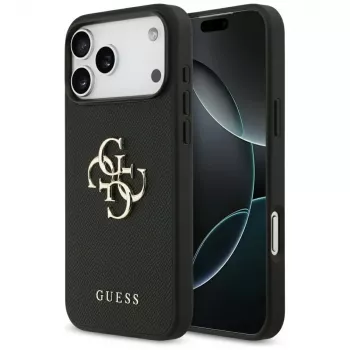 Guess Grained Big 4G & Classic Logo zadní kryt pro iPhone 17 Pro Max, černý