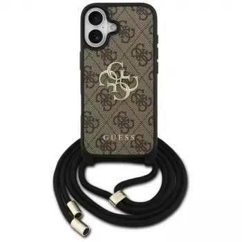 Guess 4G Big Logo Cord Stap Crossbody pouzdro pro iPhone 17, hnědé