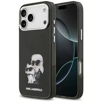 Pouzdro MagSafe Karl Lagerfeld IML Aquarelle Karl & Choupette & Logo pro iPhone 17 Pro, černé