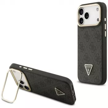 Pouzdro MagSafe Guess 4G PU Triangle Logo & Stand Camera pro iPhone 17 Pro Max, černé