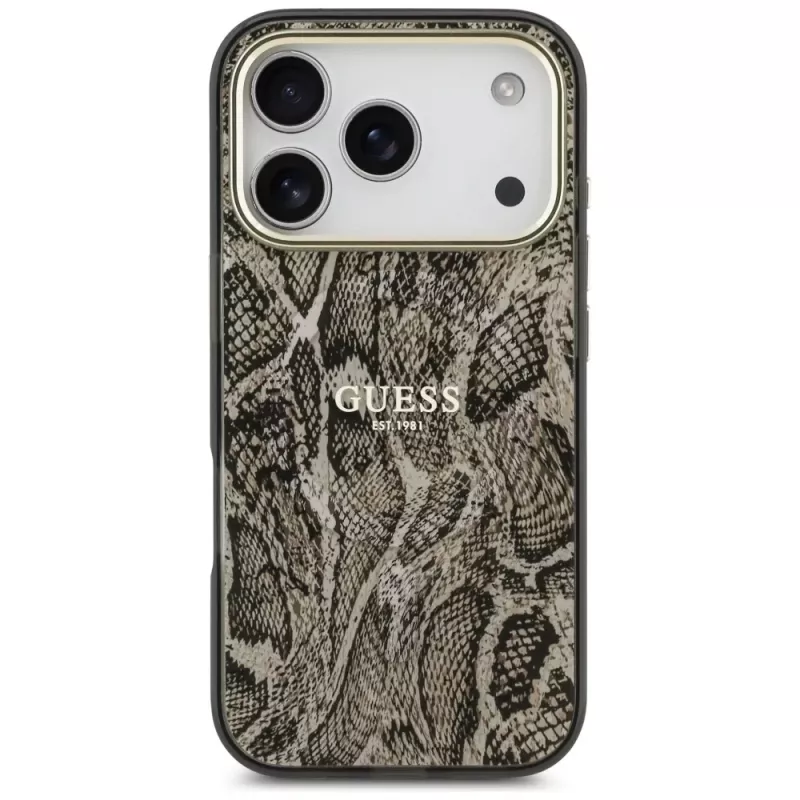 Guess Python Pattern MagSafe pouzdro pro iPhone 17 Pro, hnědé